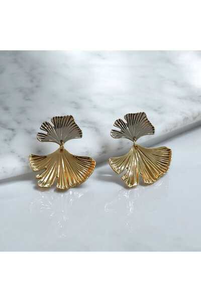 İlraysa Silver Gold Mix Leaf Shape Metal Big Earrings – Stylish and Elegant Women's Jewelry Accessory