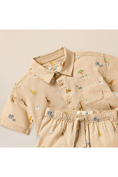 Juniors Animal Printed Short Sleeves Shirt and Shorts Set