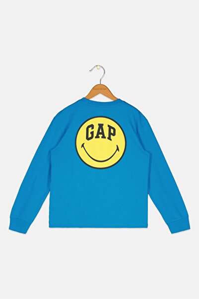 GAP Kids Boy Crew Neck Long Sleeves Graphic T-Shirt, Blue