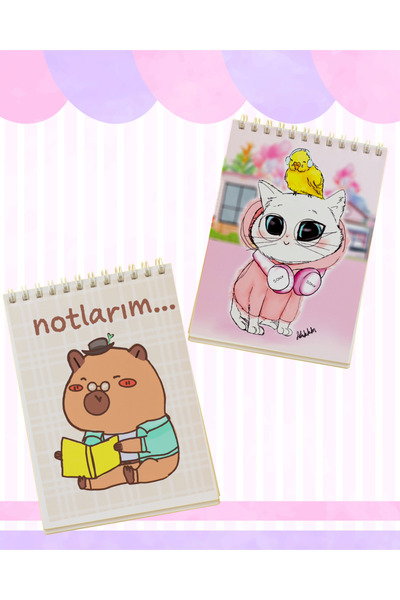 Fatofotofan Double Cute Mini Notebook Set – Unlined 44 Pages | Cute Cat and Capybara Themed Notebook