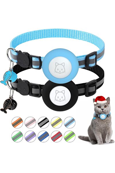 Generic طوق قطط مزود بعلامة هوائية وجرس ومشبك أمان، مقاس 3/8 بوصة، طوق عاكس مع حامل علامة هوائية مقاوم للماء
