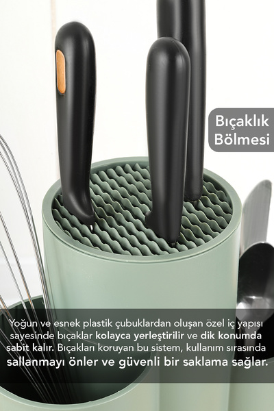 Meleni Home Στήριγμα μαχαιριών με διαχωριστικά στοιχεία - Βάση για μαχαιριά κουταλιού και σέσουλας Οργανωτής κουζίνας Πράσινο