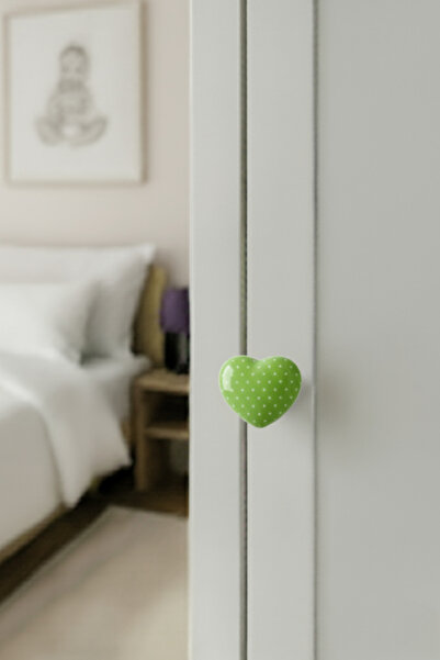 MegaVitrin Porcelain Children's Room Green Heart Furniture Handle Ceramic Drawer Cabinet Knob
