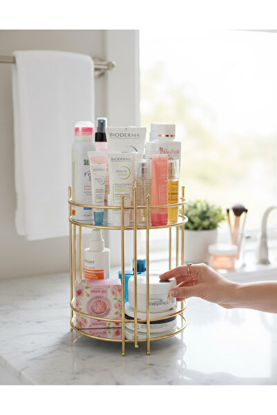 EVSTYLE Двоярусний дзеркальний органайзер для прикрас та косметики - CAM AYNALI- GOLD