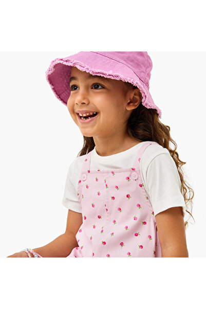 Juniors Floral Print Pinafore Dress and T-shirt Set