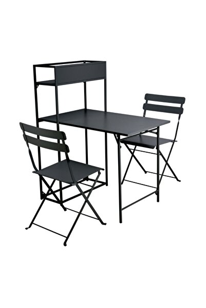 Koopman Set masă și 2 scaune pliante cu raft metalic – design compact pentru ...