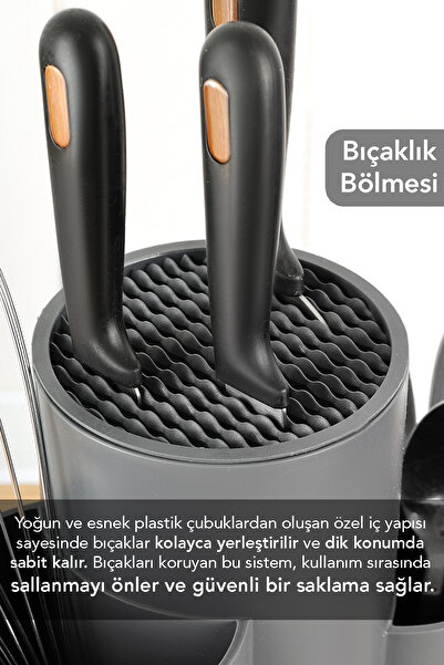 Meleni Home Στήριγμα μαχαιριών με διαχωριστικά στοιχεία - Βάση για κουτάλια και μαχαίρια Οργανωτής κουζίνας Στήριγμα για κουτάλια Γκρι