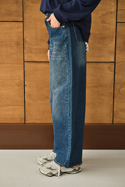 LOCCO Women's Baggy Model Jeans Dark Blue