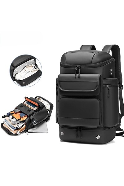 RELAXUS Waterproof 40L Travel Backpack - 17” Inch Laptop Compartment - Insulated Pocket - Shoe Compartment