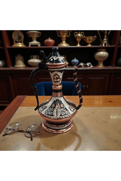 Bakır Center El İşlemeli Bakır İbrik 14×5 CM Mini Süs İbrik Biblo, Obje El İş...