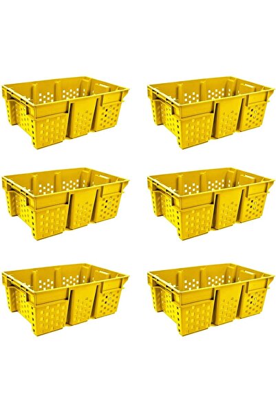 Ethic Solutions 6pcs Plastic Date Crate Box 580×380×220mm 49L Heavy Duty Yellow