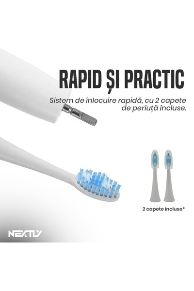 NEXTLY Sonic Dual-Head Electric Toothbrush with 3 Modes & Wireless Charging, White-Pink