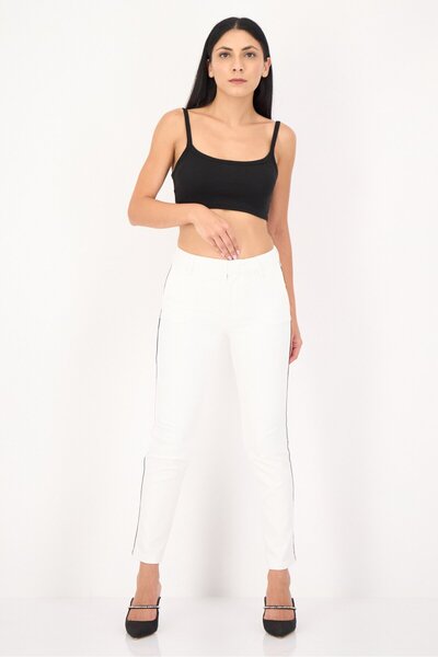 Reiko Women Cigarette Fit Solid Straight Leg Pants, White