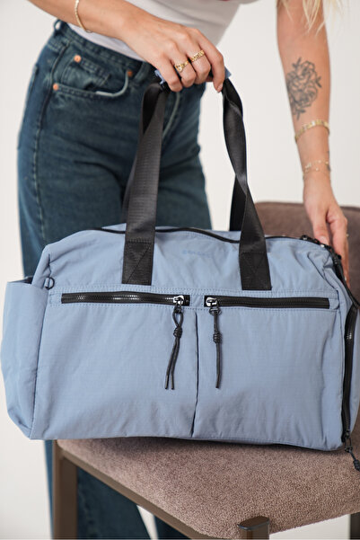 Solo Bag Geantă de mână și de umăr pentru femei, albastră, cu mai multe compartimente, impermeabilă, Crinkle Daily