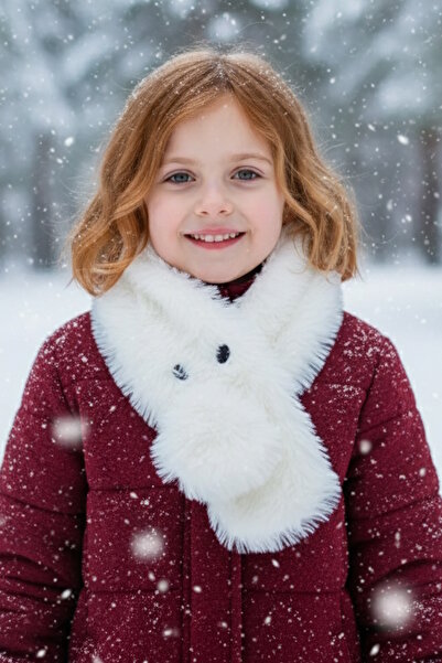 CAŞ DEKORASYON Λευκό χρώμα Παιδικό βελούδινο κασκόλ με λεπτομέρεια στα μάτια