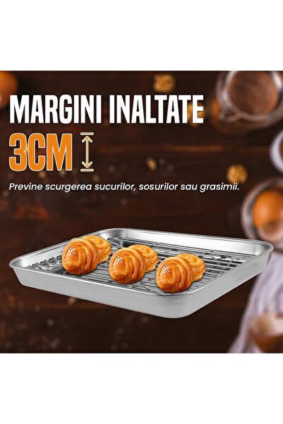 NEXTLY Stainless Steel Oven Tray with Removable Rack, High-Edge, Non-Stick, 26.5x20.5 cm, Silver