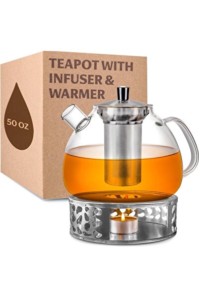Generic Cosumy Teapot with Infuser and Warmer - 1.5 L, Keeps Warm, Dishwasher Safe, Large Glass Tea Maker