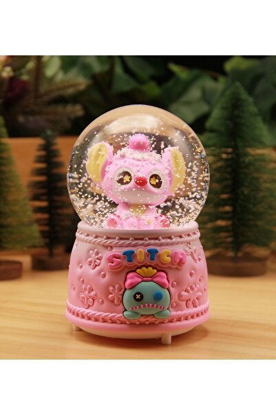 HEDİYEBİZİZ Stitch Işıklı ve Müzikli Kar Küresi Büyük Boy - Pembe
