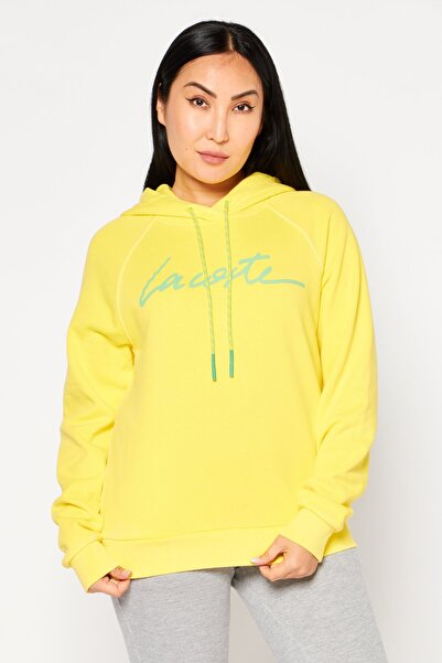 Lacoste سويت شيرت نسائي بغطاء رأس مع رباط وأكمام طويلة وشعار العلامة التجارية...