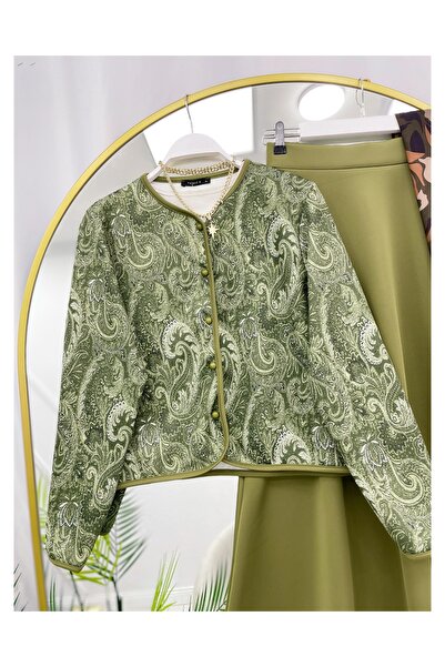 YEDİLALE Shawl Pattern Jacket Skirt Double Set