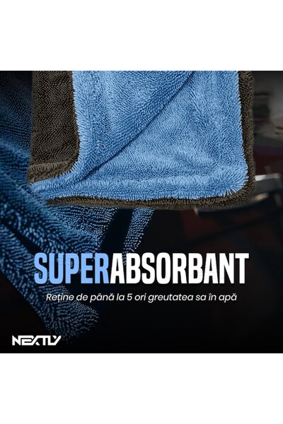 NEXTLY Prosop de uscare auto ProDry ultra-moale din microfibră, absorbție ridicată, 38x38cm, albastru-gri