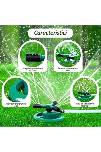 NEXTLY Rotating Garden Sprinkler, 3-Arm Irrigation System, 360° Coverage, ABS Green