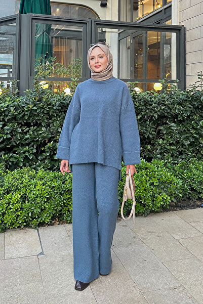 LOCCO Set de tricotaje pentru femei cu talie elastică, albastru