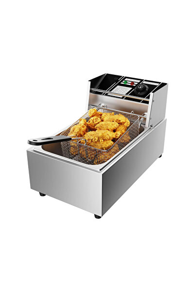 NEXTLY Friteuză electrică profesională din oțel inoxidabil, capacitate 6 l, 2500 W, finisaj argintiu