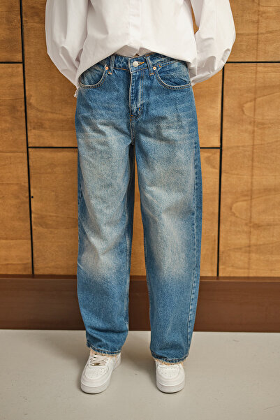 LOCCO Pantaloni de damă model baggy din denim albastru