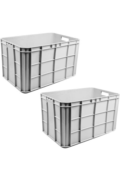 Ethic Solutions 2pcs Plastic Fish/Multipurpose Crate Box 600×400×350mm 67L White