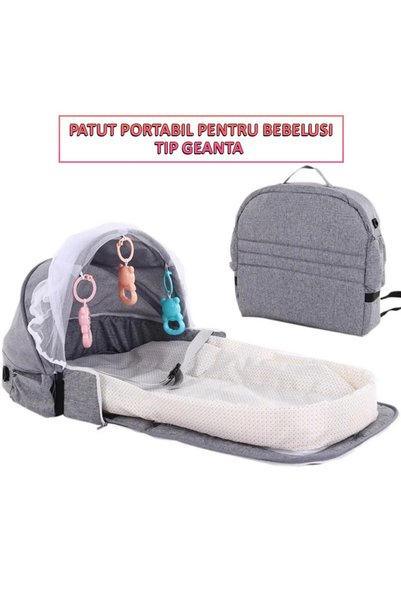 NEXTLY Pătuț portabil pentru bebeluși cu parasolar detașabil și set de jucării