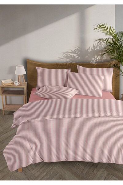 Monolisse Striped %100 Cotton Ranforce Yezra Red Yarn Dyed Duvet Cover Set Single - 160X220 cm