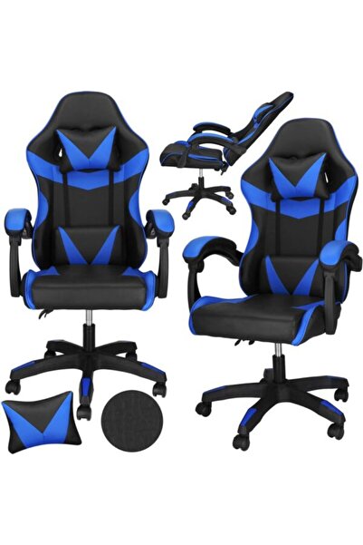 Optim Solution Scaun de birou pentru gaming, ergonomic, cu suport lombar și tetieră, 114-123x55x50 cm, negru și albastru