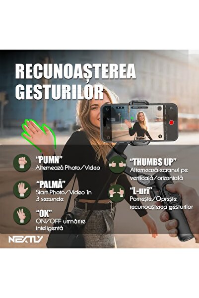 NEXTLY AeroFlex 360 Pro Gimbal Stabilizer with Tripod, AI Control, 10h Battery, Carbon Black