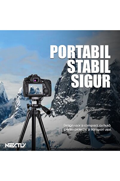 NEXTLY PrecisionPro Telescopic Camera & Phone Tripod, 53-160cm Adjustable Height, Black