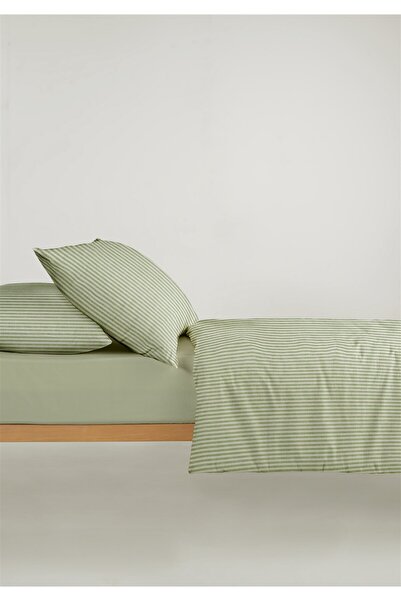 Monolisse Striped %100 Cotton Ranforce Yezra Green Yarn Dyed Duvet Cover Set Single - 160X220 cm