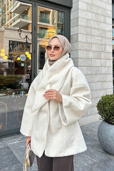 LOCCO Γυναικεία βελούδινη κρέμα παλτό με λεπτομέρειες