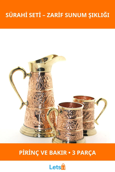 Letsii Şık Pirinç ve Bakır Tasarımlı 2 Bardaklı Sürahi