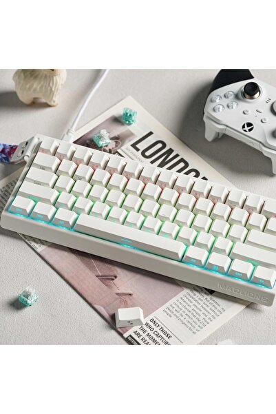 EVER PEAK Tastatură de gaming RGB MADLIONS MAD 60 HE, Alb, 60% Compact, Comutator Magnetic, USB-C, Interogare 8000 Hz