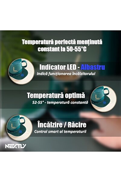 NEXTLY Induction Heated Ceramic Mug Set - Keeps Drinks Warm at 50-55°C, Gift Boxed, Green