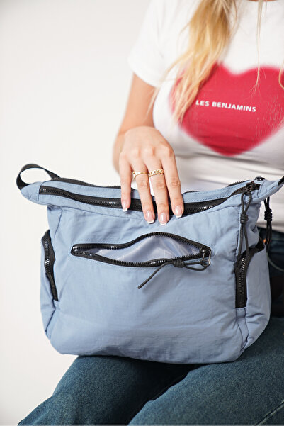 Solo Bag Geantă de damă, albastră, cu mai multe compartimente, impermeabilă, Crinkle Daily Crossbody