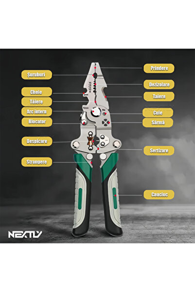 NEXTLY Clește pliabil multifuncțional | Ergonomic, oțel durabil, 20,5x6cm, verde