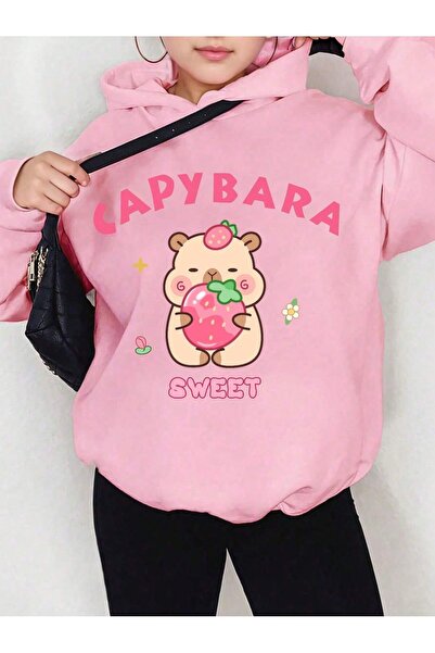 ZEMLİYA Hanorac cu glugă pentru femei, cu imprimeu Sweet Capybara, cu 3 fire ...
