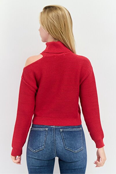 Bcbgeneration Women Mock Neck Textured Long Sleeves Sweater, Red