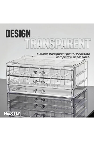 NEXTLY Jewelry Organizer, 72 Compartments, Durable Transparent Acrylic, Non-Slip Base