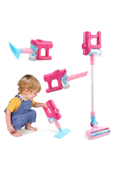 NEXTLY Kids Interactive Toy Vacuum Cleaner, Real Suction, 3 Heads, 76cm, 3+ Years, Pink