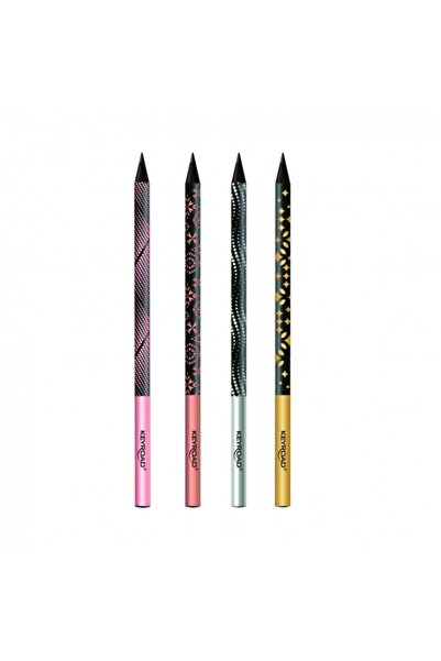 KEYROAD Creioane grafice KR973120 HB, corp rotund negru cu imprimeu holografi...