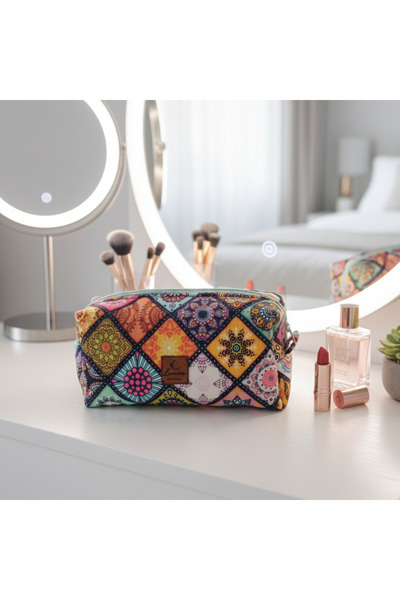 LUNİVAA HOME Desenli Büyük Astarlı Çok Amaçlı Makyaj ve Depolama Çanatası.