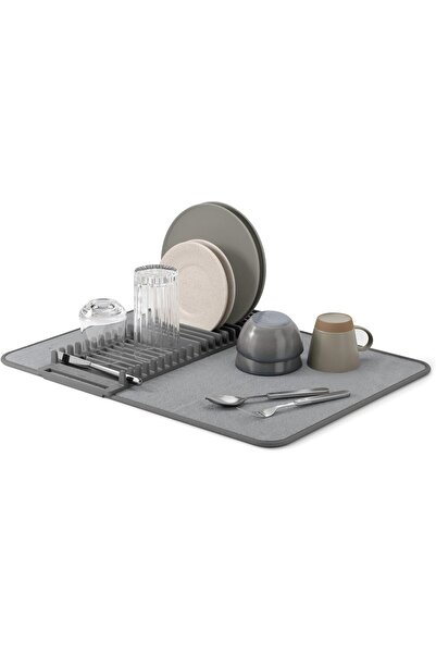 umbra رف وسجادة لتجفيف الأطباق من الألياف الدقيقة من UDRY، لون فحمي، 24 × 18 ...