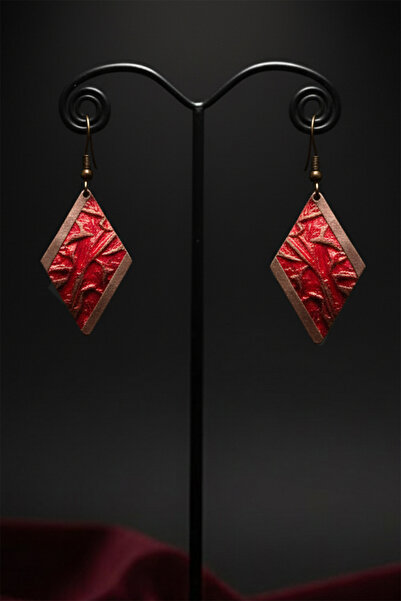 OSMANLI GÜMÜŞ Women's Copper Earrings - Red Passion Color Model Copper Women's Earrings